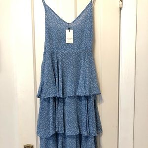 NWT ALLISON New York Blue Tiered-Ruffle Dress, L